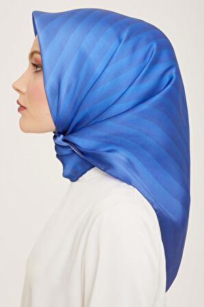 Armine Mavi Çizgili Degrade Desen Tivil İpek Eşarp 9150-07