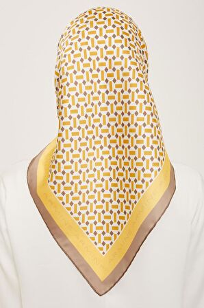 Armine Antrasit Gri-Sarı Geometrik Desen Tivil İpek Eşarp 9151-02