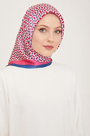 Armine Lacivert-Şeker Pembe Geometrik Desen Tivil İpek Eşarp 9151-03