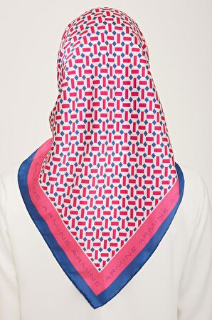 Armine Lacivert-Şeker Pembe Geometrik Desen Tivil İpek Eşarp 9151-03