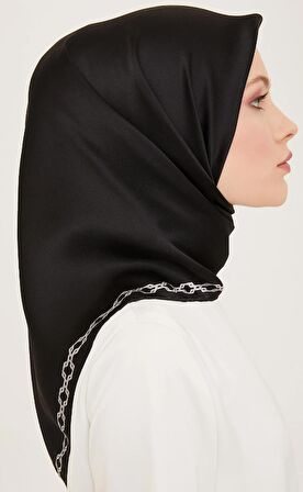Armine Siyah-Beyaz Düz Renk Sura İpek Eşarp 9154-01
