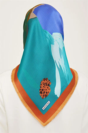 Armine Petrol Yeşili Çiçek Desenli Tivil İpek Eşarp E24YA9145D02-02