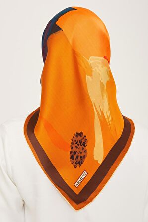 Armine Turuncu Batik Desen Tivil İpek Eşarp 9145-09