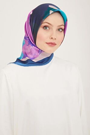 Armine Mavi Batik Desen Tivil İpek Eşarp 9145-31