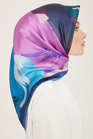 Armine Mavi Batik Desen Tivil İpek Eşarp 9145-31