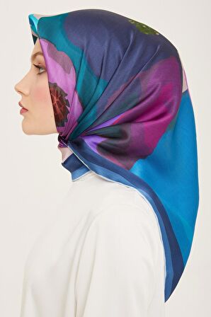 Armine Mavi Batik Desen Tivil İpek Eşarp 9145-31