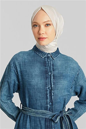 Armine Efektli Müslin Elbise 24Y9844 İndigo