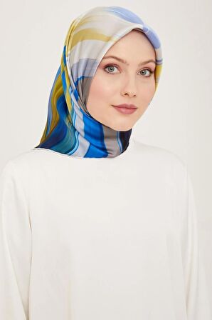 Armine Mavi-Yeşil Fırça Desen Tivil İpek Eşarp 9131-83
