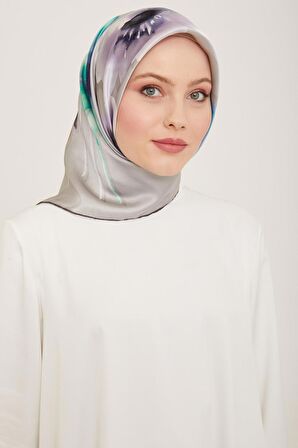 Armine Gümüş Çiçek Desen Tivil İpek Eşarp 9105-32