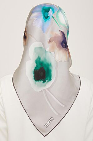 Armine Gümüş Çiçek Desen Tivil İpek Eşarp 9105-32