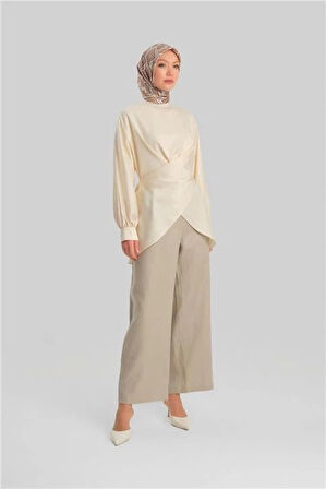 Armine Bol Keten Pantolon 24Y2625 Vizon