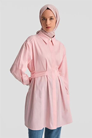 Armine Fiyonklu Naturel Kumaşlı Tunik 24K4300 Pembe