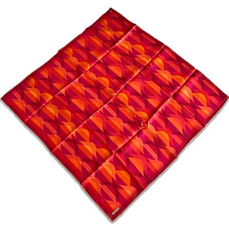 Armine Pembe Turuncu Geometrik Desen Tivil İpek Eşarp 9169-01