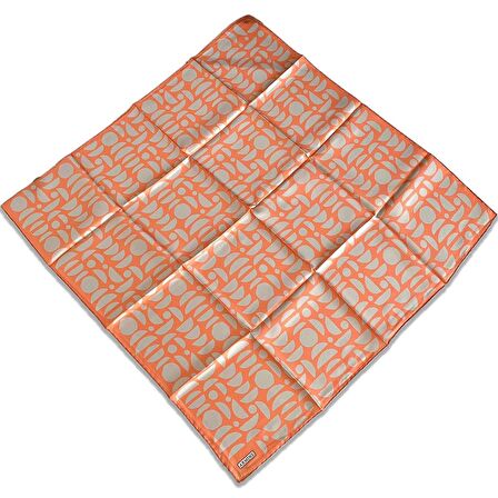 Armine Turuncu Geometrik Desen Tivil İpek Eşarp 9174-05