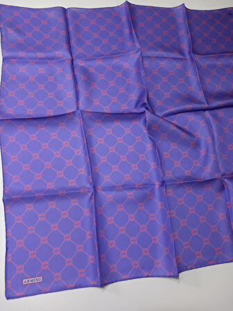 Armine Lila Monogram Desenli Tivil İpek Eşarp-E24YA9178D02-07