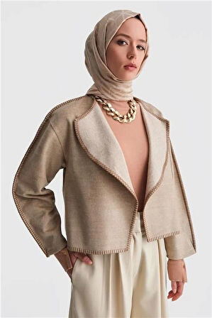 Armine Çoban Dikişli Hırka 24K5715 Bej