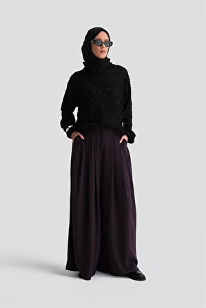 Armine Yüksek Bel Pliseli Pantolon 24K2700 Mor