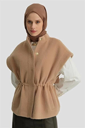 Armine Beli Büzmeli Yelek 24K4203 Camel