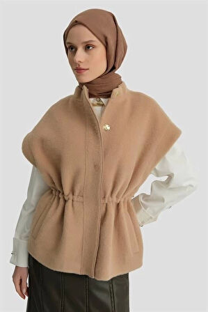 Armine Beli Büzmeli Yelek 24K4203 Camel