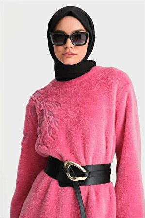 Armine Nakış Detaylı Peluş Tunik 24K4304 Pembe