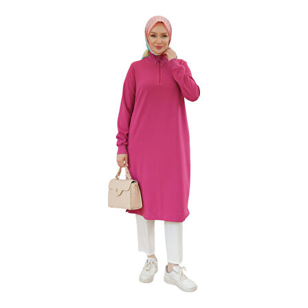 Kadın Kolları Ribanalı Yarım Fermuarlı Tunik 24KT436