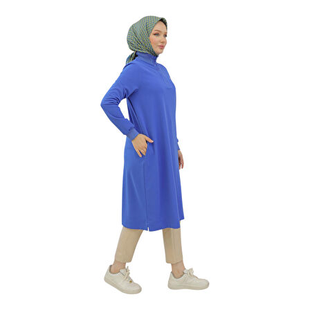 Kadın Kolları Ribanalı Yarım Fermuarlı Tunik 24KT436