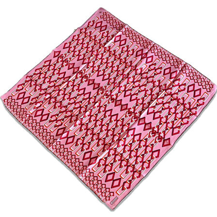 Armine Pembe Geometrik Desen Tivil İpek Eşarp 9172-01