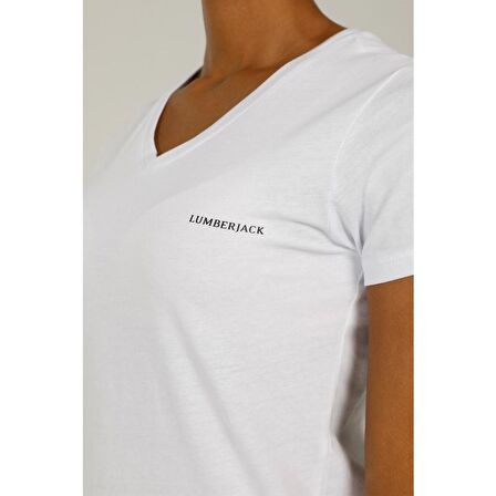 Lumberjack Basic V Yaka Bayan Beyaz T-Shirt W-CT126