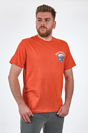 Lumberjack Bisiklet Yaka Baskılı Turuncu Erkek T-Shirt 2S11OTBL3FX