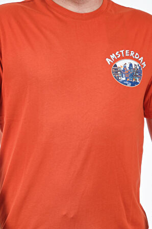 Lumberjack Bisiklet Yaka Baskılı Turuncu Erkek T-Shirt 2S11OTBL3FX