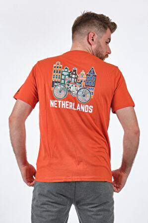 Lumberjack Bisiklet Yaka Baskılı Turuncu Erkek T-Shirt 2S11OTBL3FX