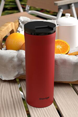 Stevig 2 Go Paslanmaz Çelik Termos Bardak 400 Ml Travel Mug Red ST-203