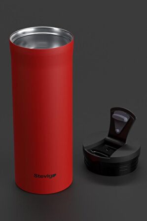 Stevig 2 Go Paslanmaz Çelik Termos Bardak 400 Ml Travel Mug Red ST-203