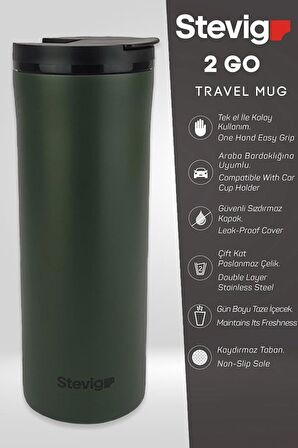 Stevig 2 Go Paslanmaz Çelik Termos Bardak 400 Ml Travel Mug Green ST-204