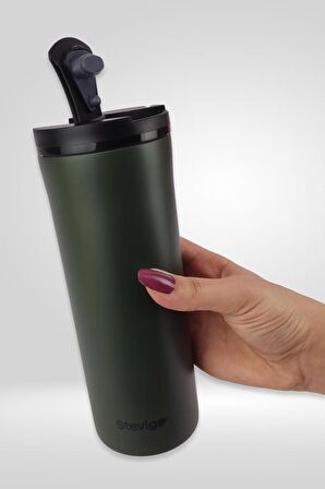 Stevig 2 Go Paslanmaz Çelik Termos Bardak 400 Ml Travel Mug Green ST-204