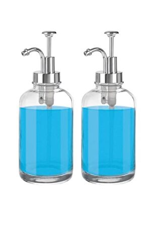 Digithome 2’li Cam Sıvı Sabun ve Losyon Etiketli Gümüş Tıpalı Deterjan Şişesi Sabunluk 500 Ml - 2012014-S C1-1-289