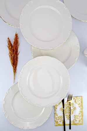 Digithome Liana 6’lı Porselen Servis Tabağı Seti Gold Yaldızlı 27 Cm Krem – TL4036280 C320.225