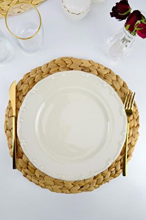 Digithome Liana 6’lı Porselen Servis Tabağı Seti Gold Yaldızlı 27 Cm Krem – TL4036280 C320.225