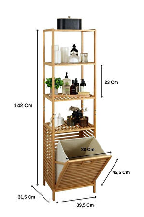 Digithome Bambu Kirli Sepetli 4 Raflı Çok Amaçlı Banyo Düzenleyici Çamaşır Sepeti Organizer DB-0009