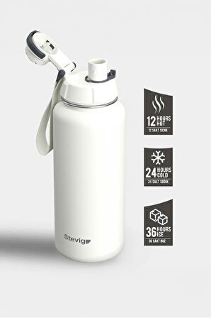 Stevig 1 Hand Leak-Proof Sızdırmaz Çelik Termos 1000 Ml Star Whıte ST-213