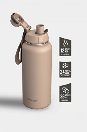Stevig 1 Hand Leak-Proof Sızdırmaz Çelik Termos 1000 Ml Lıght Brown ST-217