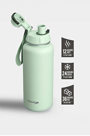 Stevig 1 Hand Leak-Proof Sızdırmaz Çelik Termos 1000 Ml Smoke Green ST-218