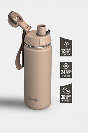 Stevig 1 Hand Leak-Proof Sızdırmaz Çelik Termos 500 Ml Lıght Brown ST-224