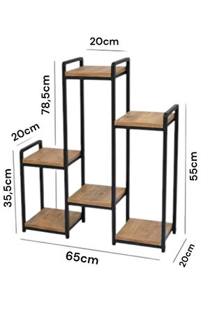 Digithome Dekoratif 6 Raflı Metal Çiçeklik Saksı Standı Saksılık Atlantik Çam 1-1-369 