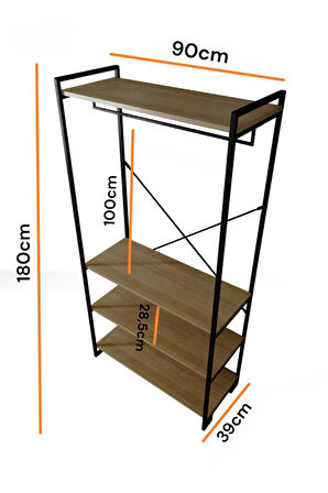 Digithome Dekoratif Metal 4 Raflı Ayakkabılık, Elbise ve Portmanto Askılığı Gardırop  1-1-369