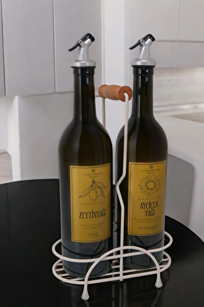 Digithome Petra 2'li Krem Metal Standlı Ahşap Saplı Yağdanlık Seti Gold Etiketli Amber Yağlık 750 ML 