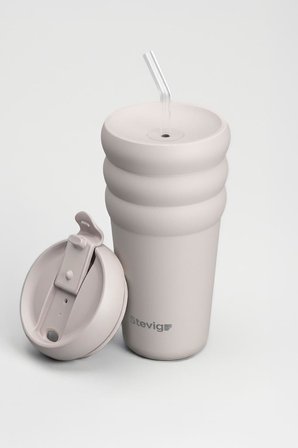 Stevig Termos Çelik 600 ML Bej ST-244 Two-Cap Straw Tasarımlı