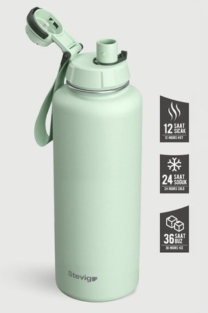 Stevig 1 Hand Leak-Proof Sızdırmaz Çelik Termos 1500 ML Smoke Green ST-256