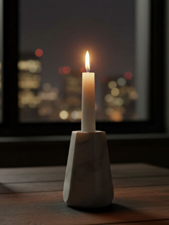 Bema Mermer Beşgen Mumluk Büyük Beyaz