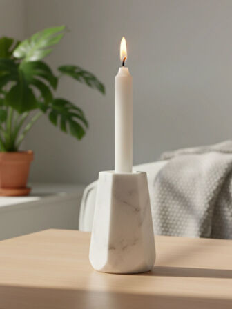 Bema Mermer Beşgen Mumluk Büyük Beyaz